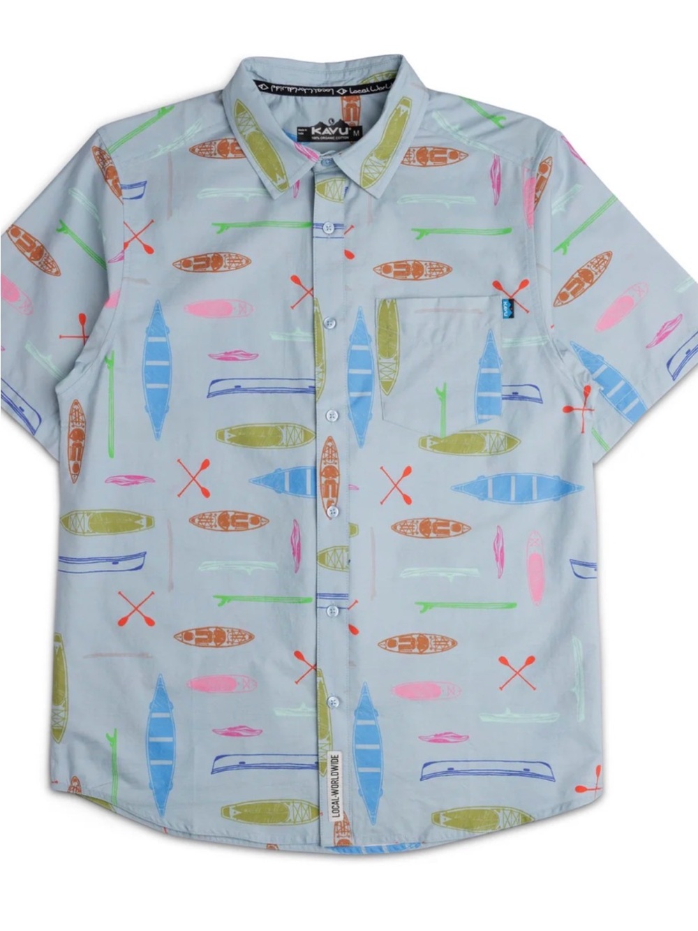 Kavu Light Blue Canoe & Paddle Print Casual Button-Down